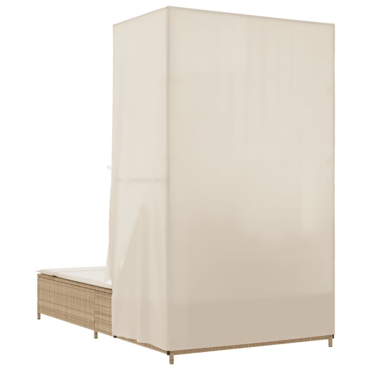 Lettino da giorno per esterni con baldacchino bianco, su un patio.