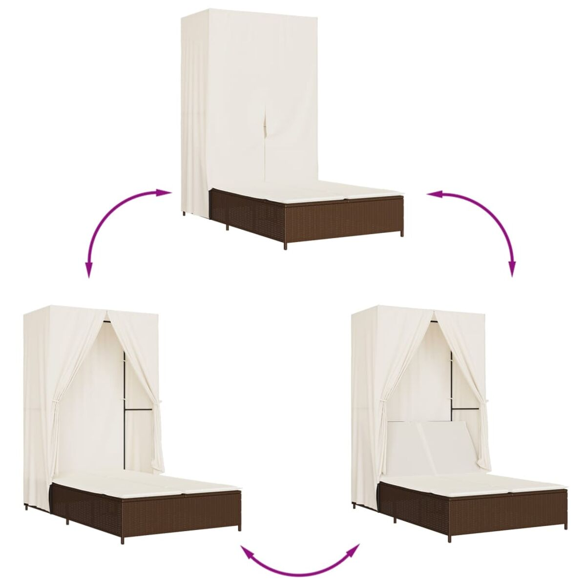 Rattan-Tagesbett mit Vorhangoptionen. Drei Konfigurationen.
