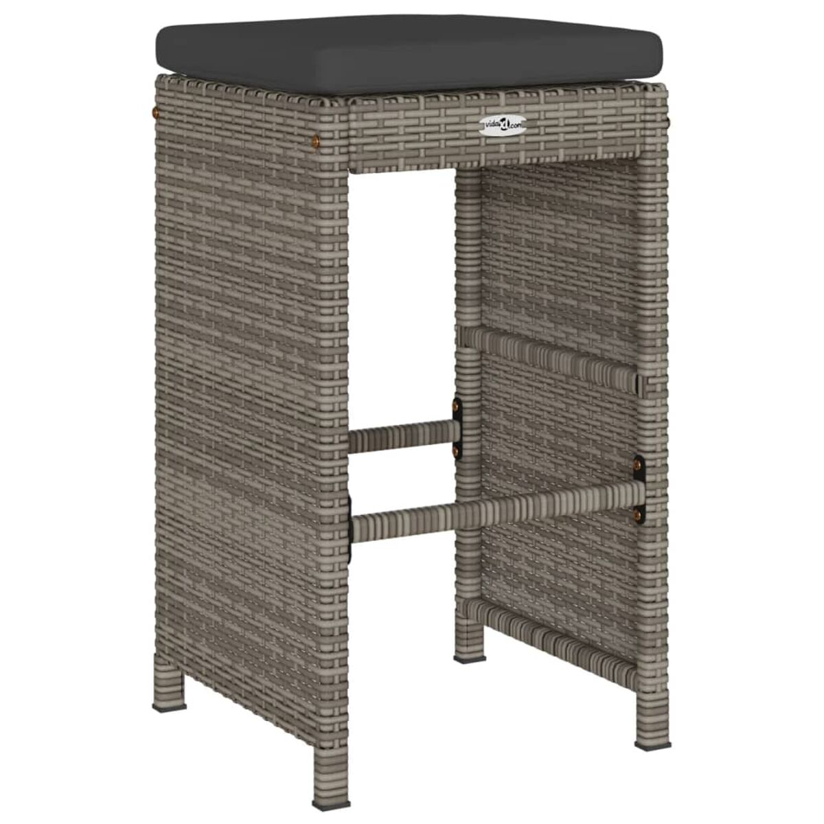 Barhocker in Flechtoptik mit schwarzem Kissen.