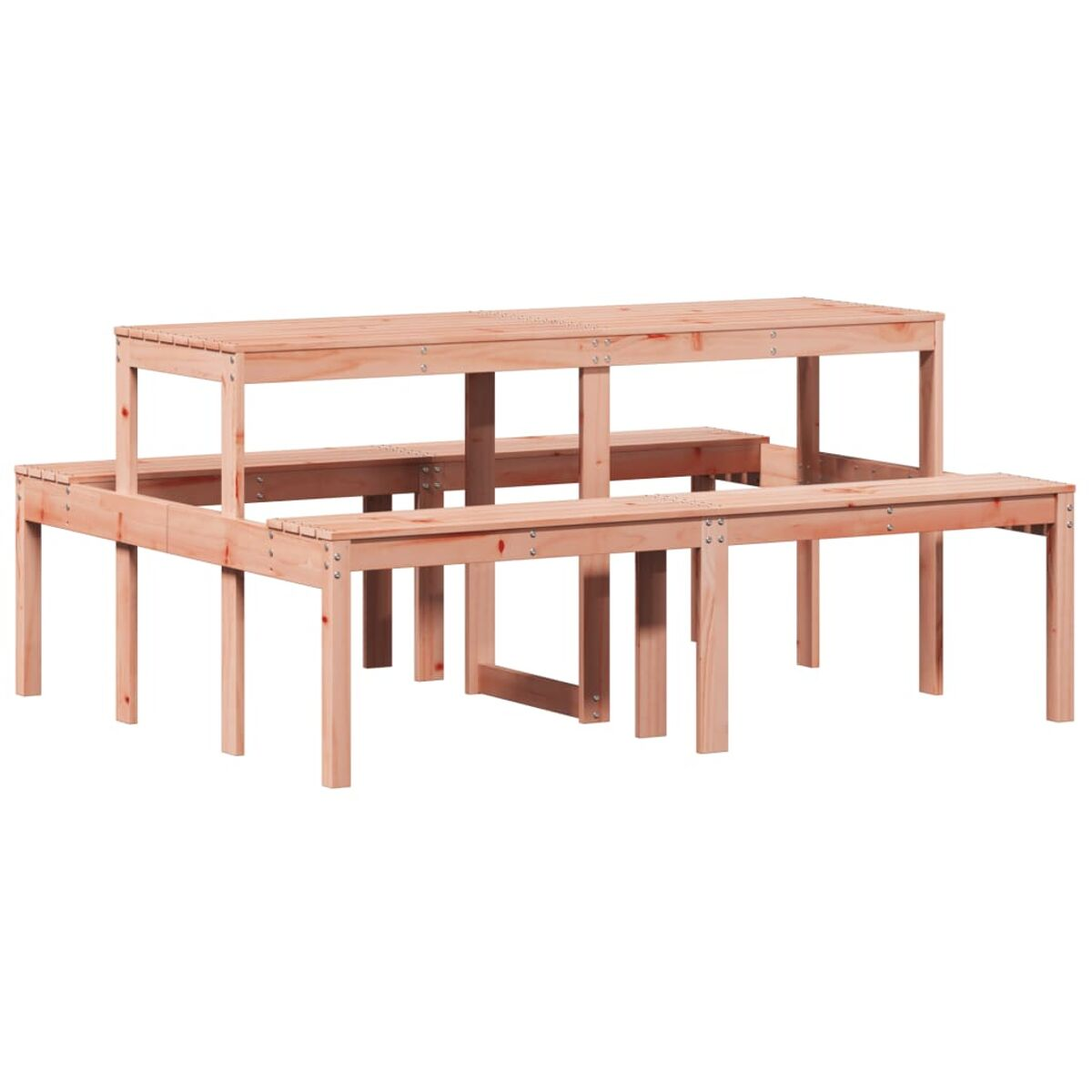 Gartenmöbel-Set aus Holz. Verschiedene Ebenen. Weißer Hintergrund.