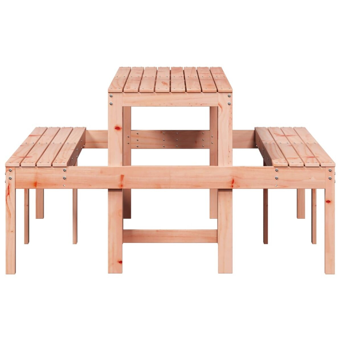 Ein hellbraunes Holztisch-Set, bestehend aus mehreren Teilen.