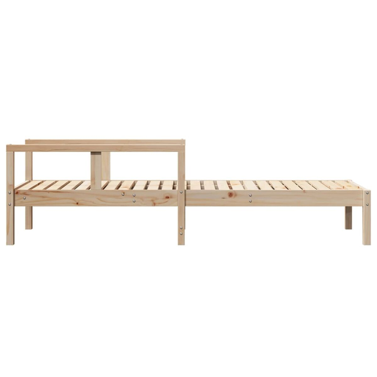 Holz-Tagesbett mit Lattenrost und erhöhter Armlehne auf einer Seite, alles aus hellem Holz.
