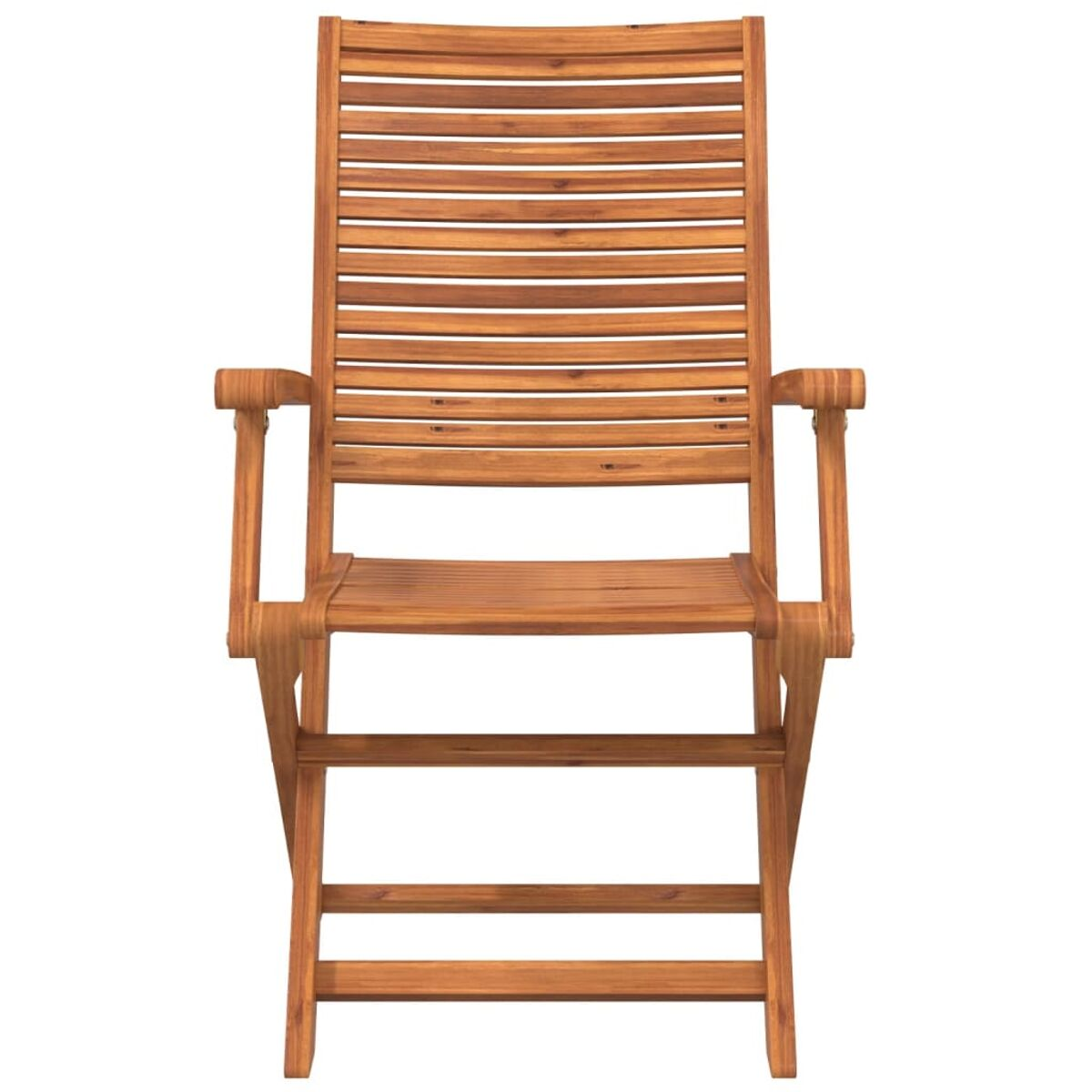 Sedia in legno con più doghe orizzontali e braccioli. Lo sfondo è bianco.