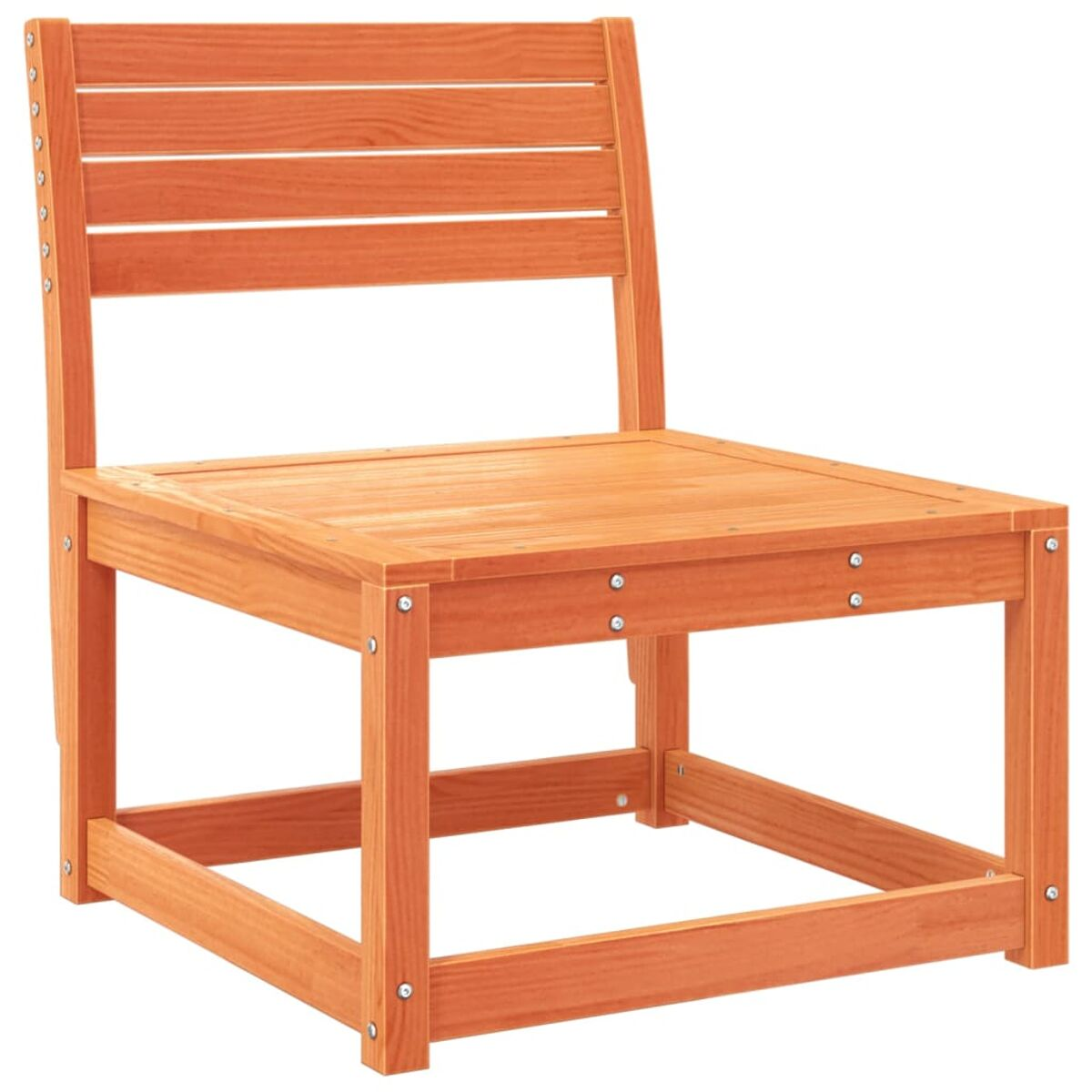 Holzstuhl mit Lattenrücken und quadratischem Sitz; orange Farbe.