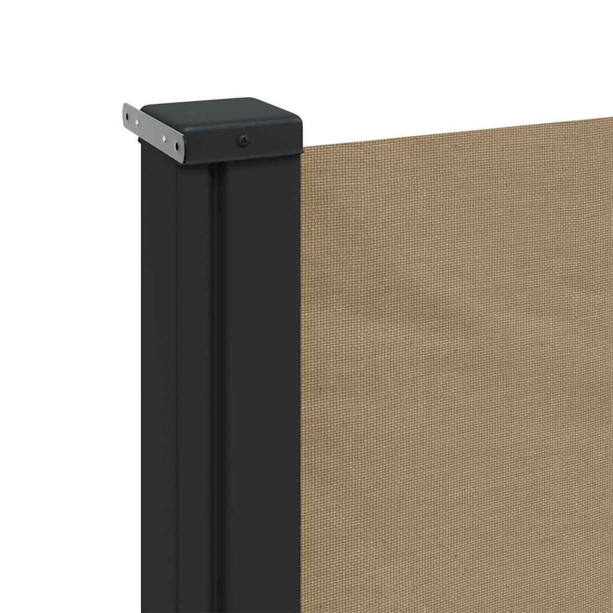 Un palo nero con uno schermo beige attaccato, il tessuto è strutturato e visibile.