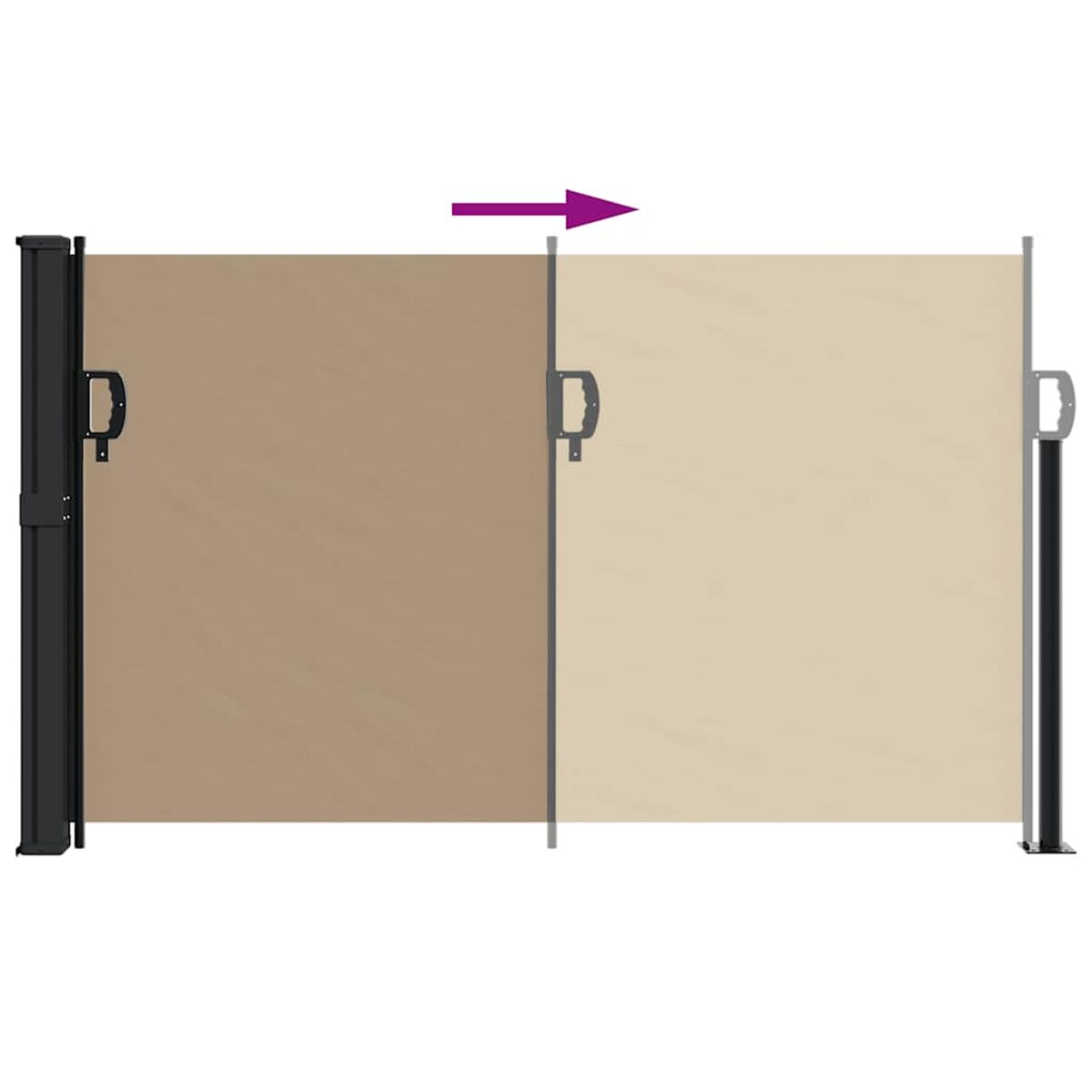 Einziehbare Outdoor-Leinwand. Pfeile zeigen Bewegung. Beige und Schwarz.