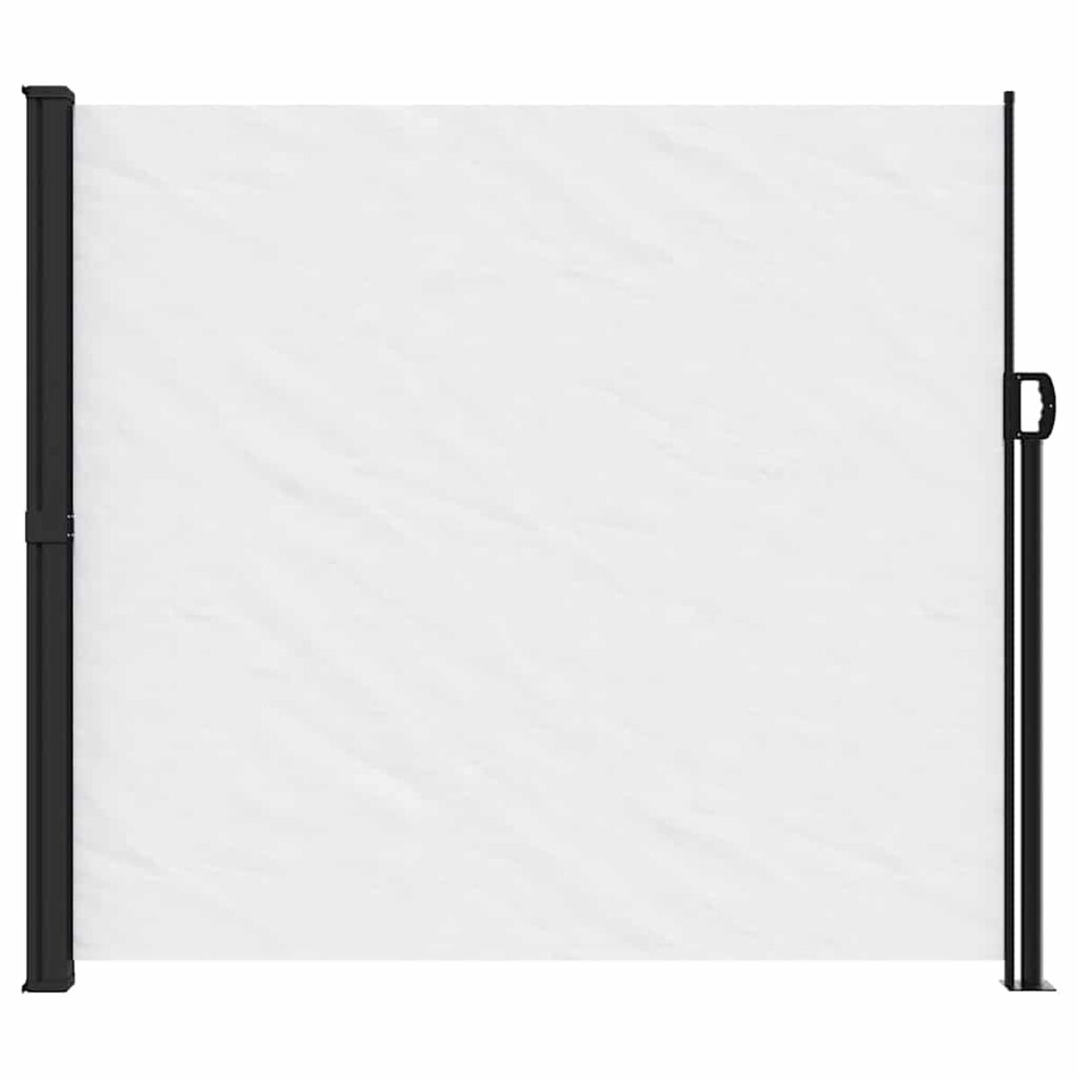 Schermo retrattile bianco, cornice nera, su sfondo bianco.