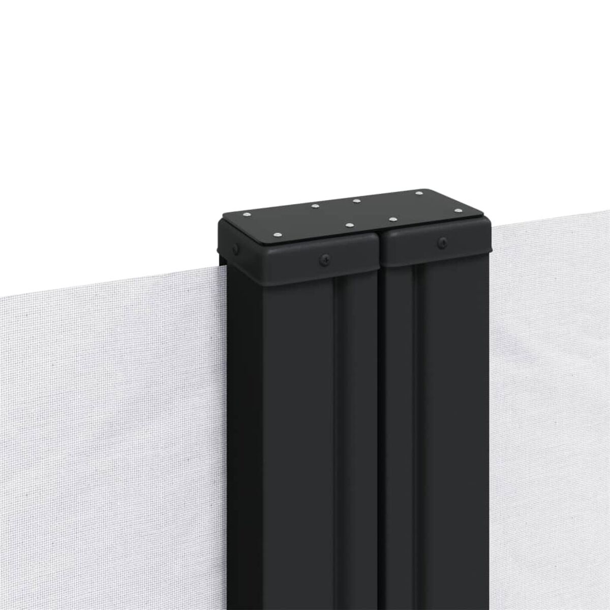 Schwarze Metallpfosten und eine weiße Leinwand. Hintergrund: weiß.