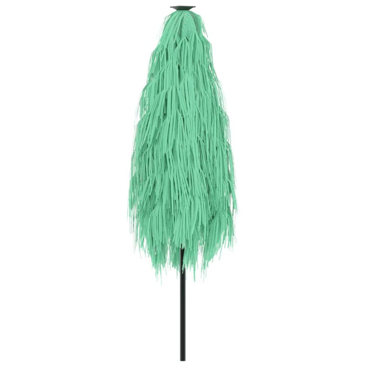 Un ombrello verde alto con palo nero, su sfondo bianco.