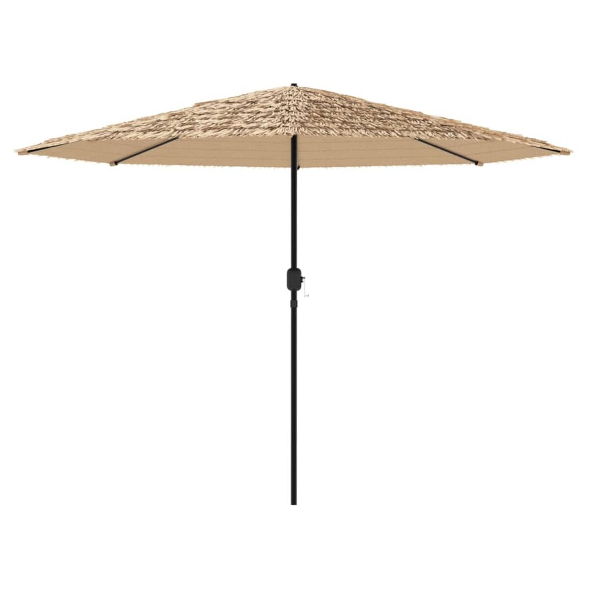 Ombrellone beige con palo nero, aperto, su sfondo bianco.