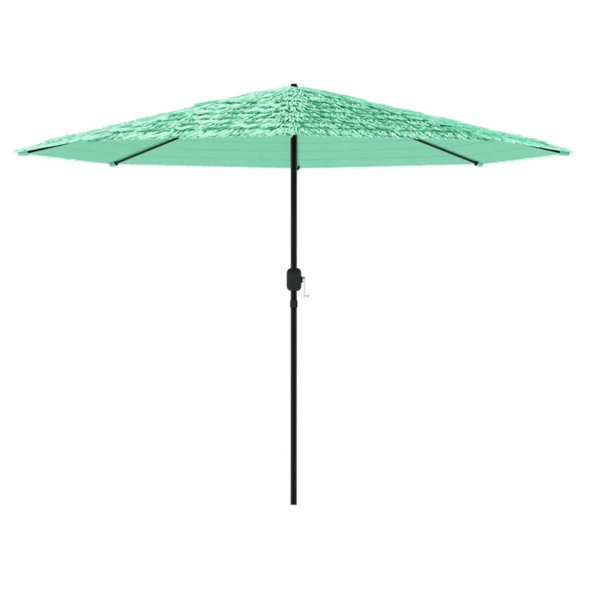 Ombrello aperto, verde menta, con palo nero e sfondo bianco.