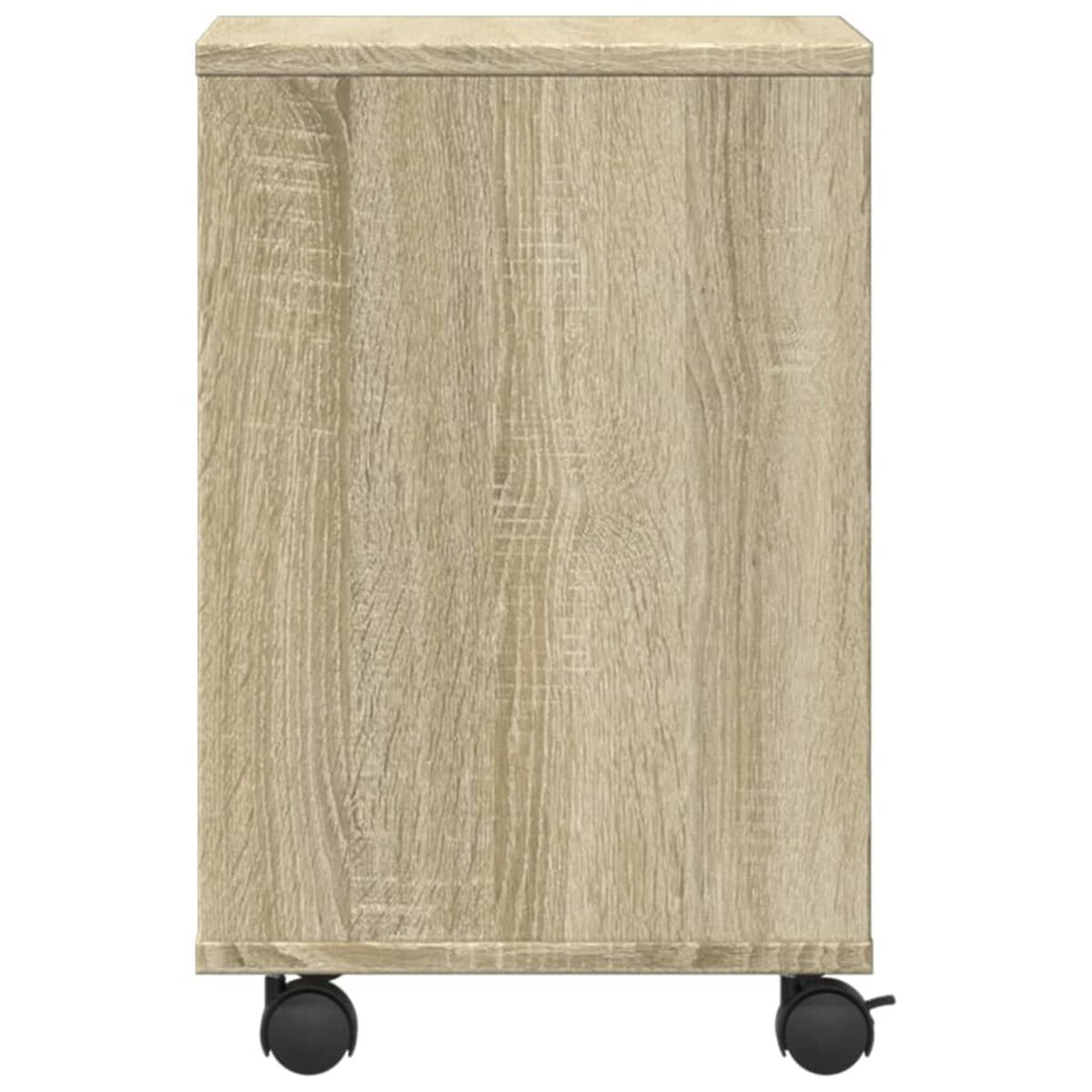 Holzschrank mit Rollen. Der Schrank hat eine Holzmaserung.