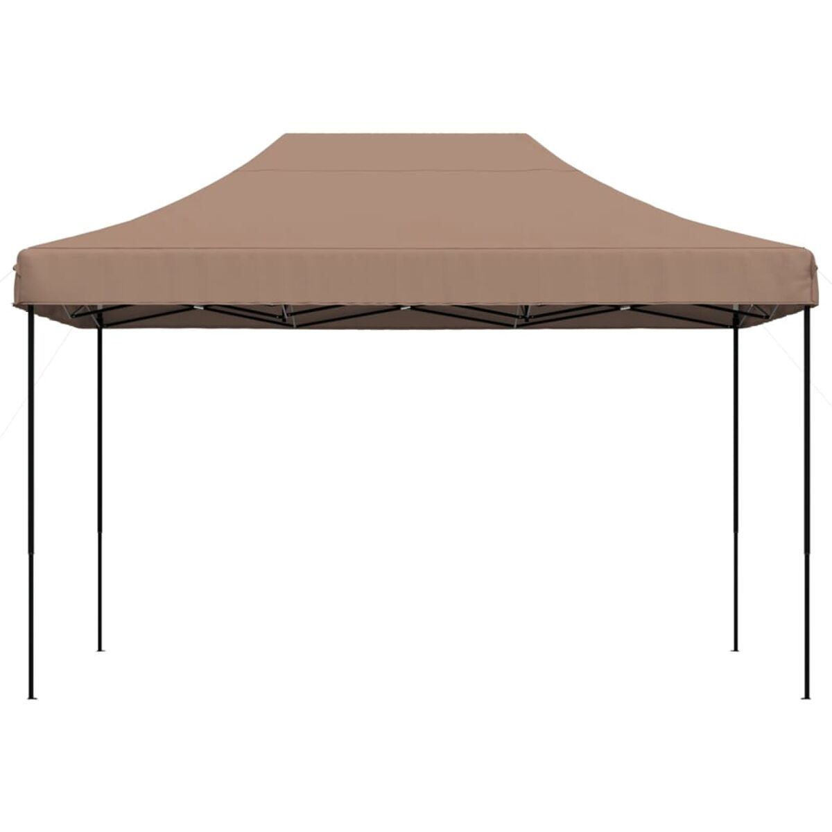 Beigefarbener Pavillon mit schwarzem Rahmen. Einfaches Design, für Schatten und Schutz im Freien.