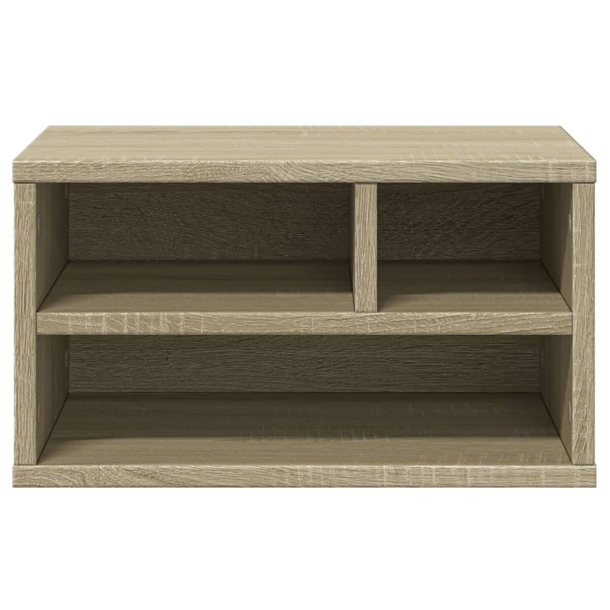 Holzschrank mit zwei Regalen und einem Teiler, hellbraune Farbe.