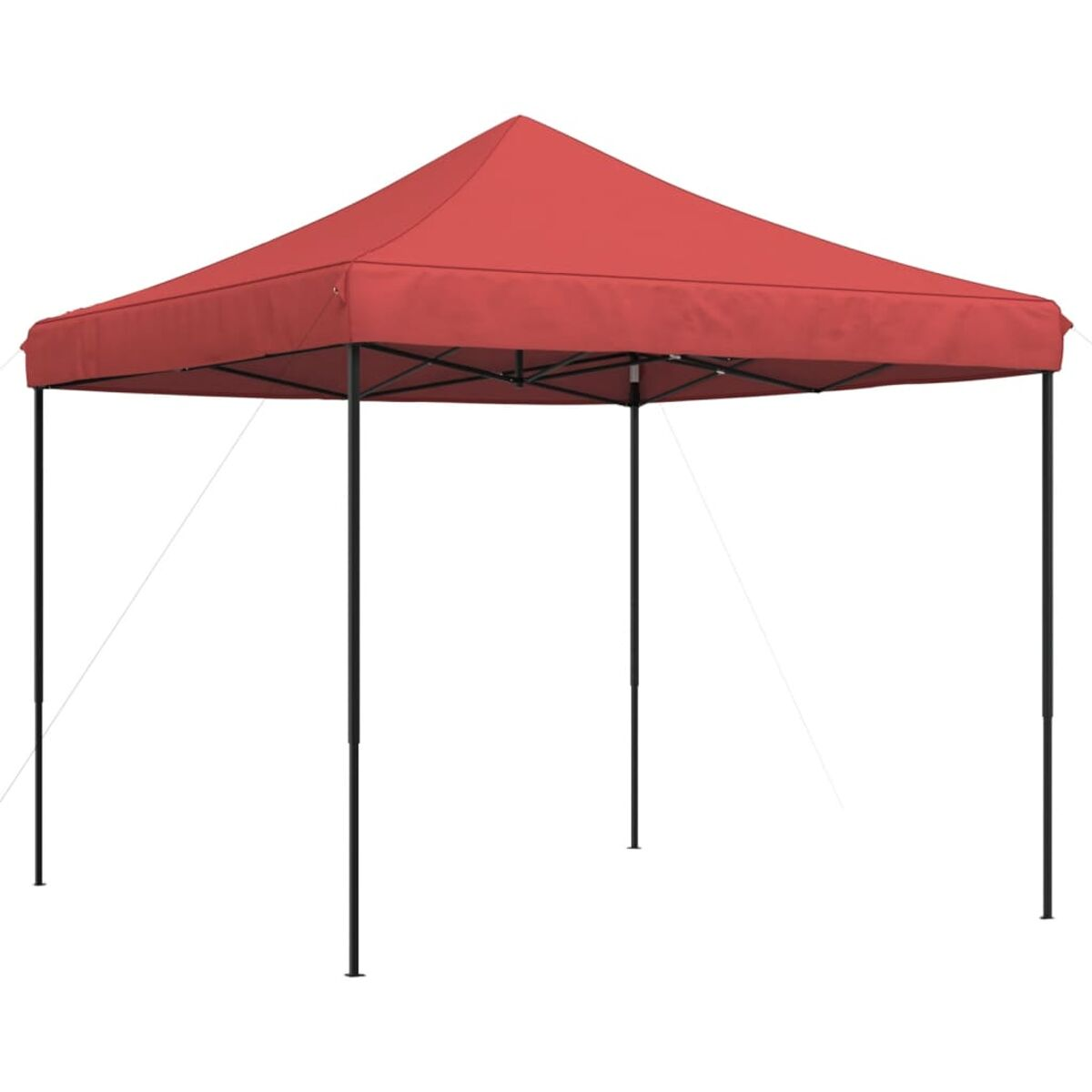 Roter Pavillon. Er hat eine rote Oberseite und einen schwarzen Rahmen. Er ist offen.