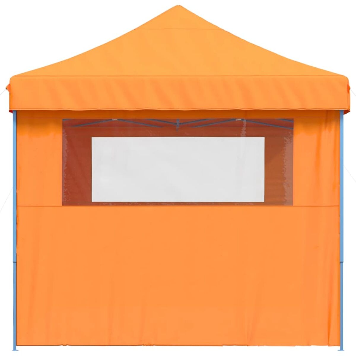 Oranges Zelt mit einem weißen rechteckigen Fenster. Hintergrund: weiß.