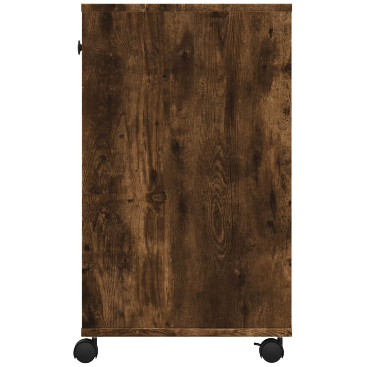 Holzschrank mit Rädern, zeigt eine Holzmaserung.