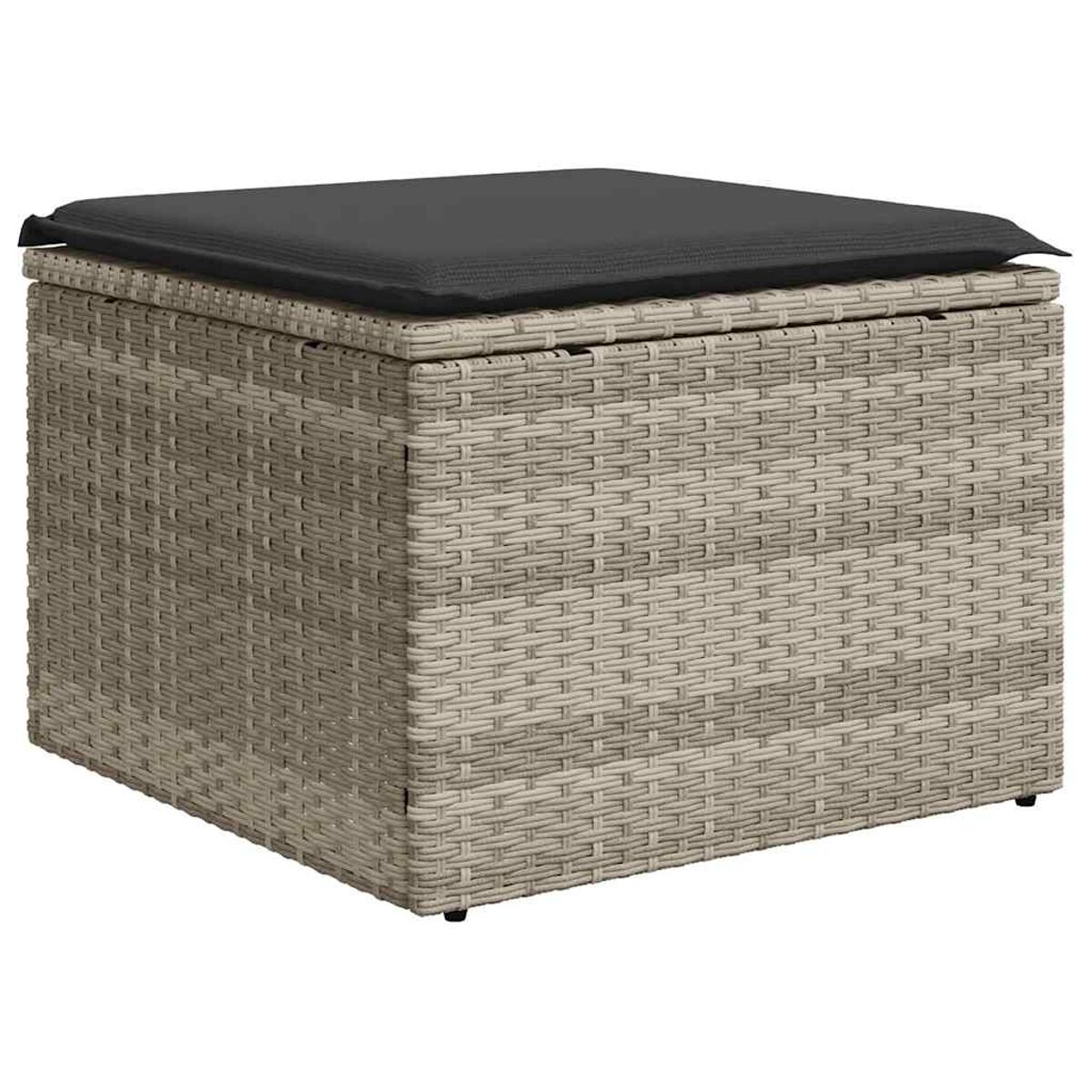 Wicker Cube mit einem schwarzen Kissen oben, für den Außenbereich geeignet.