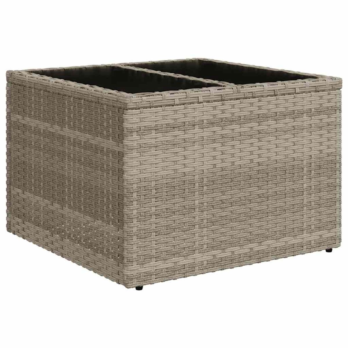 Rechteckige Aufbewahrungsbox im Korbstil mit zwei schwarzen, vertieften Abschnitten. Beige Farbe.