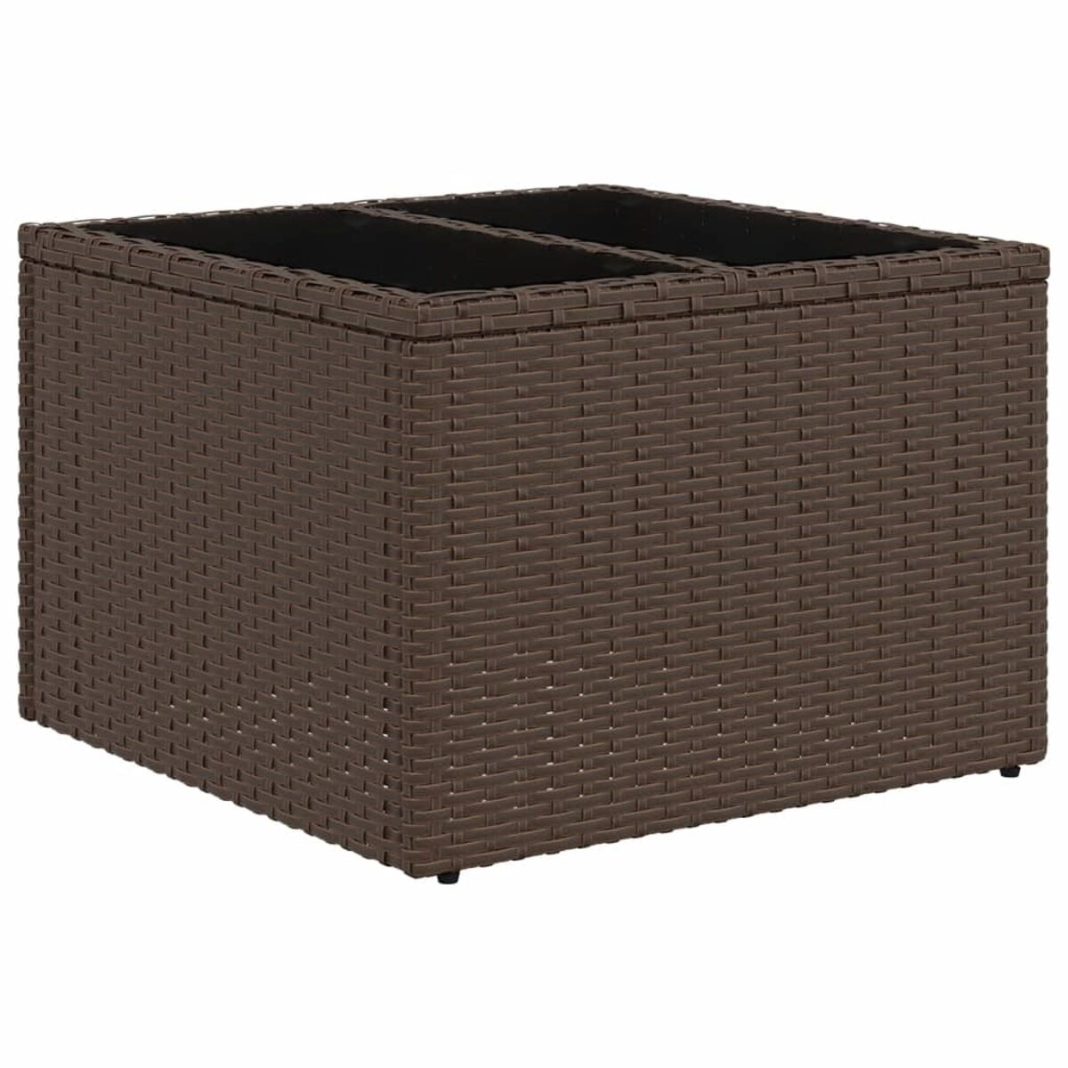 Pouf contenitore in rattan marrone con piano nero.