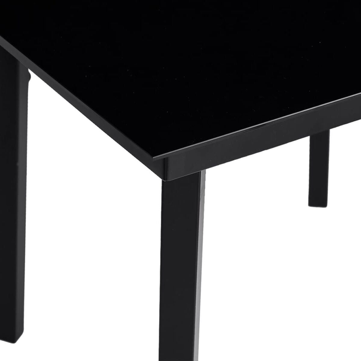 Schwarzer Tisch mit glänzender Oberfläche und Beinen.