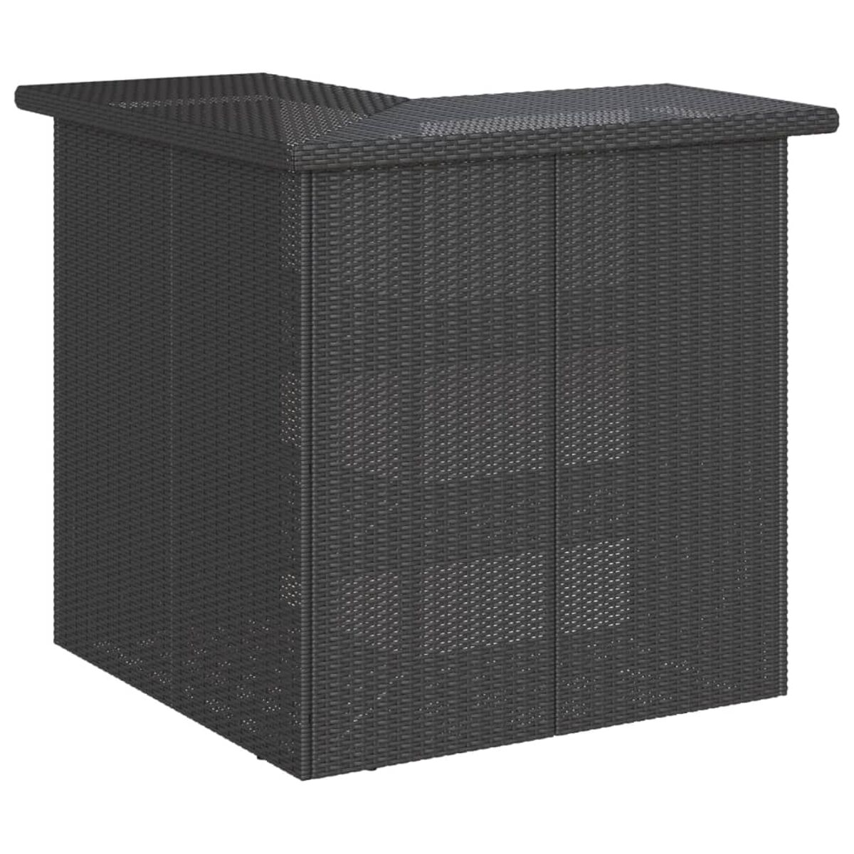 Bar in rattan grigio scuro con piano piatto. Linee verticali sui lati danno un aspetto strutturato.
