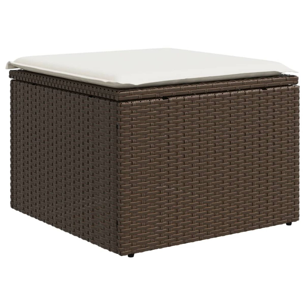 Braune Rattan-Aufbewahrungs-Ottomane mit weißem Kissen oben.