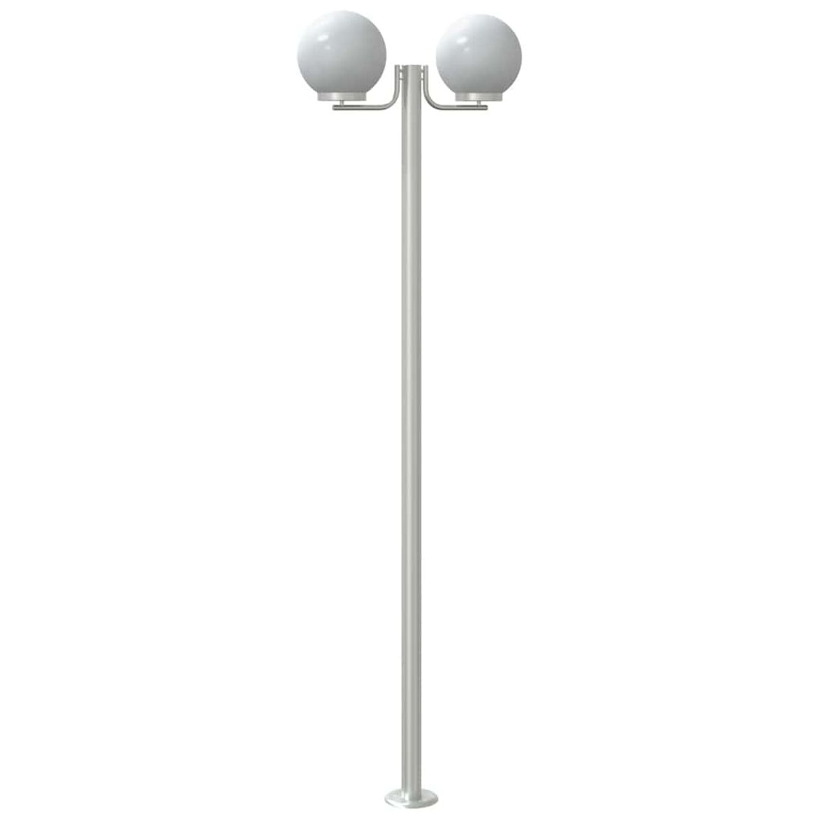 Lampione alto, argento, a doppio globo, isolato su bianco. Design pulito e moderno.