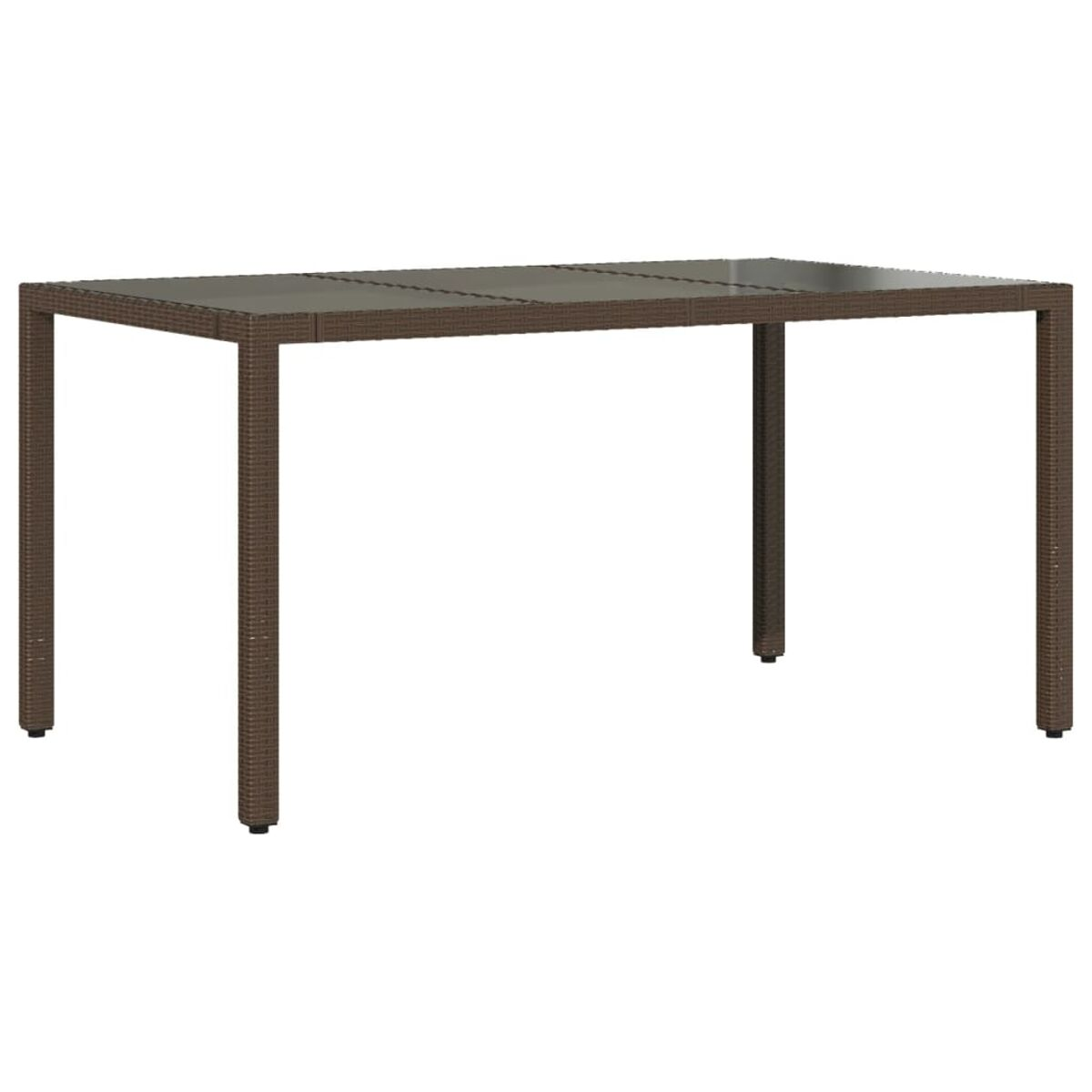 Brauner rechteckiger Tisch aus Rattan mit vier Beinen, auf weißem Hintergrund.