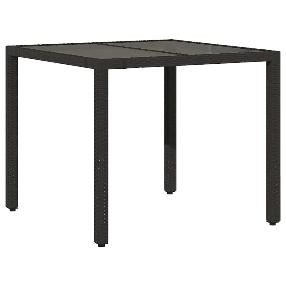 Tavolo quadrato in vimini nero con gambe nere, per uso esterno.