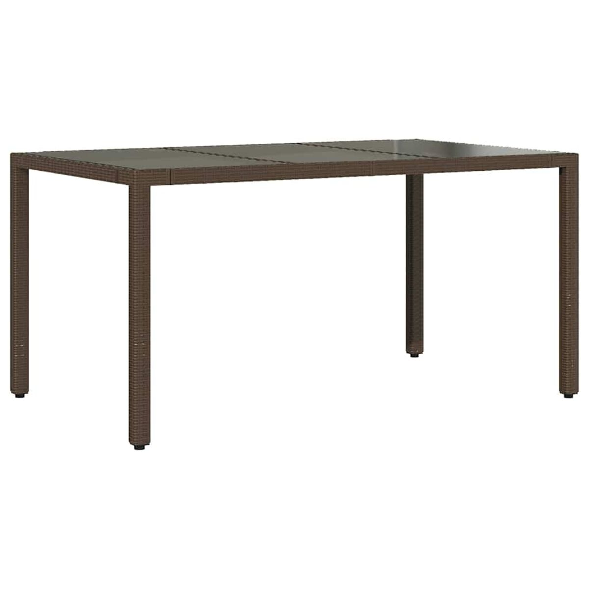 Tavolo da pranzo marrone per esterni con piano rettangolare e quattro gambe. Sfondo bianco.