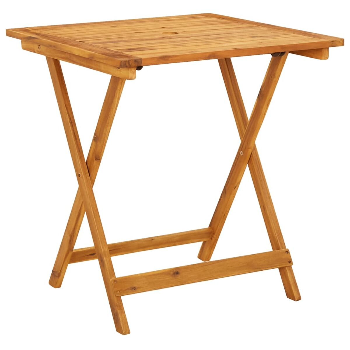 Kleiner quadratischer Holz-Klapptisch, hellbraun.