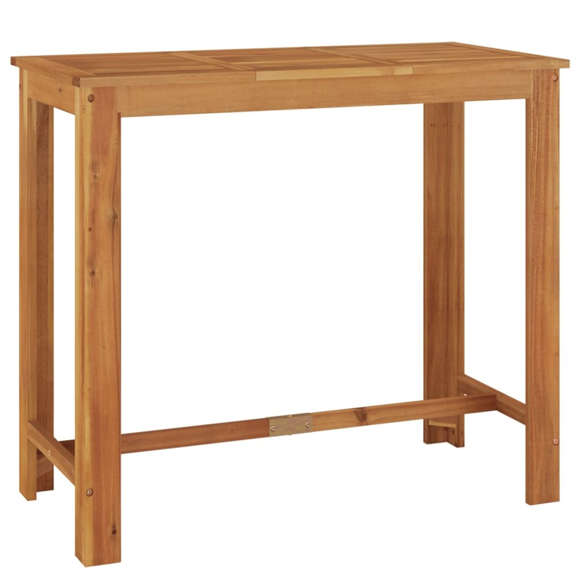 Ein Holztisch mit rechteckiger Platte und vier Beinen. Es ist hellbraun.