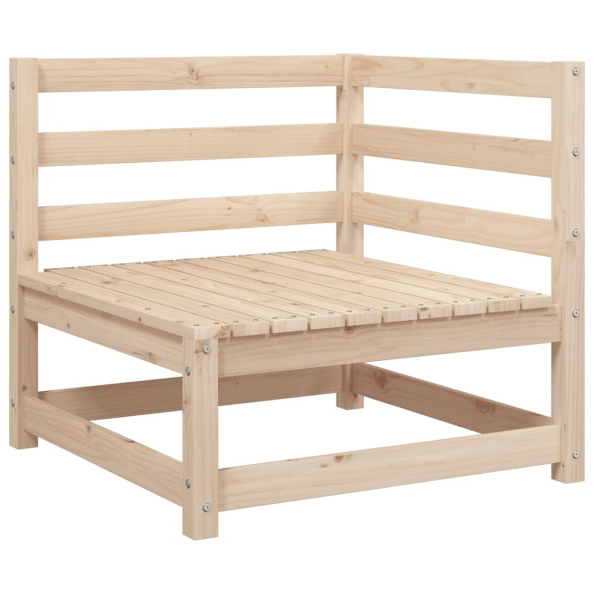 Ecksofa-Teil aus Holz, helle Holzfarbe, mit horizontalen Lamellen, die Sitzfläche und Rücken bilden.