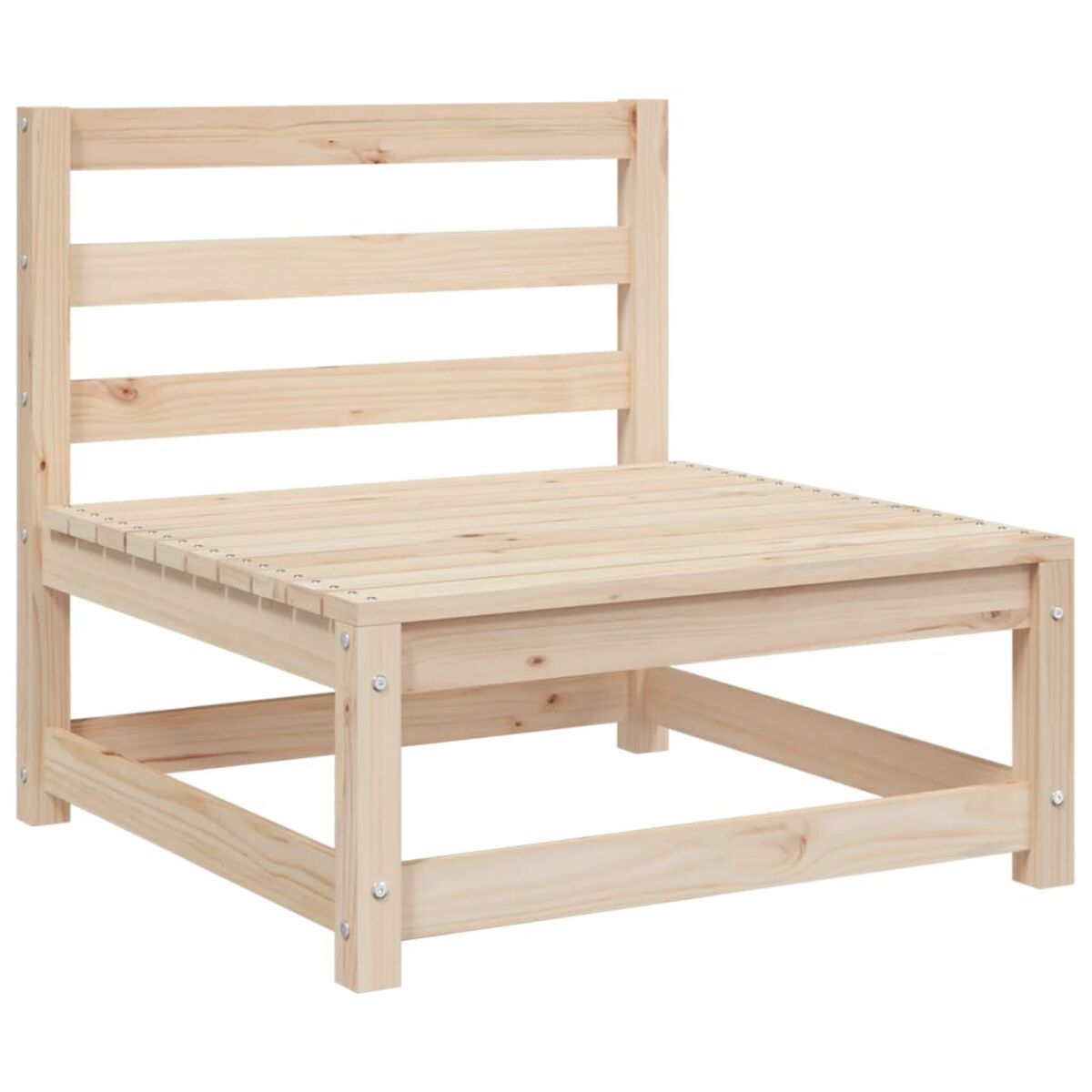Holzstuhl mit horizontalen Latten. Der Stuhl hat eine flache Sitzfläche und eine Rückenlehne.