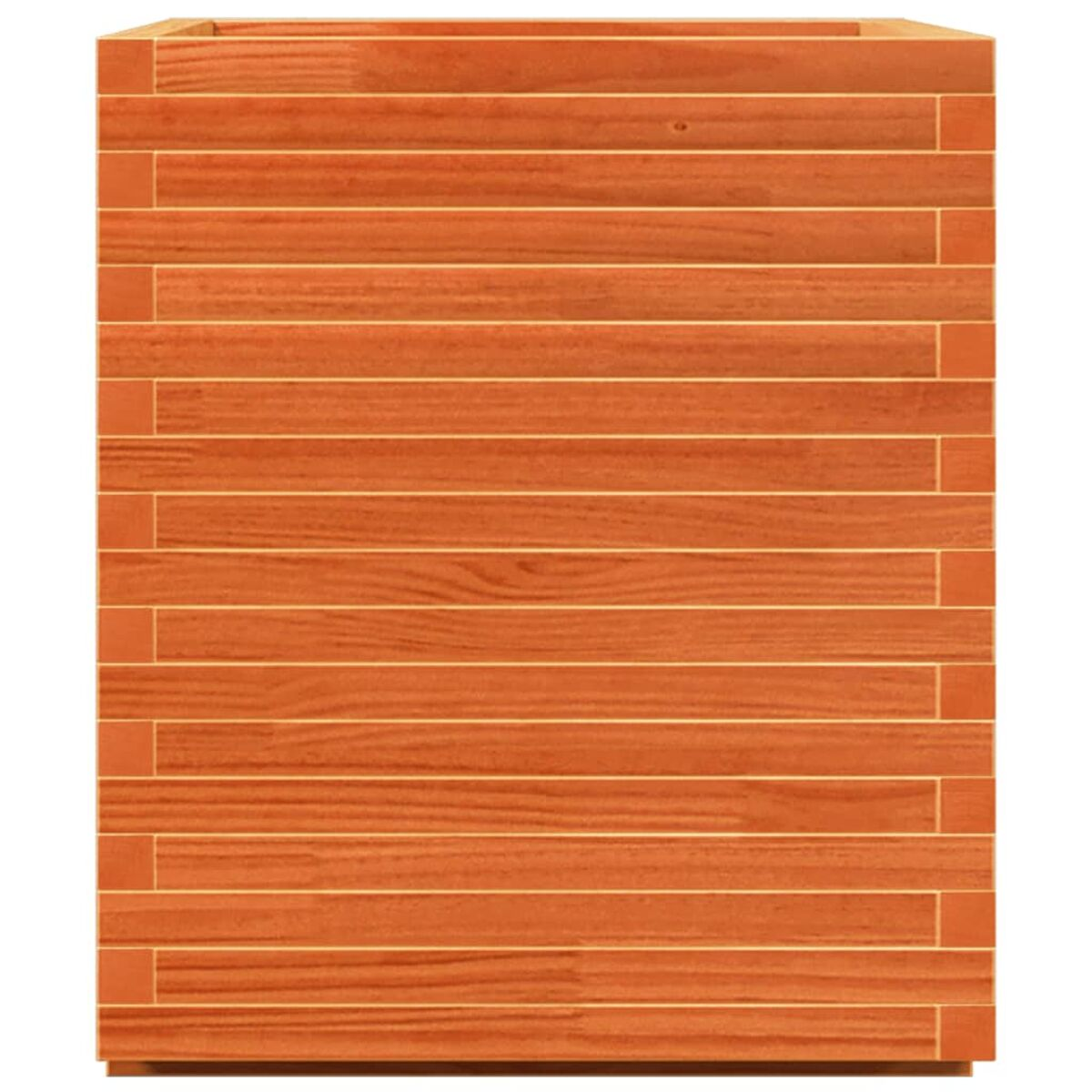 Holzpaneel mit horizontalen orangefarbenen Brettern. Zeigt das Holzmaserungsmuster.