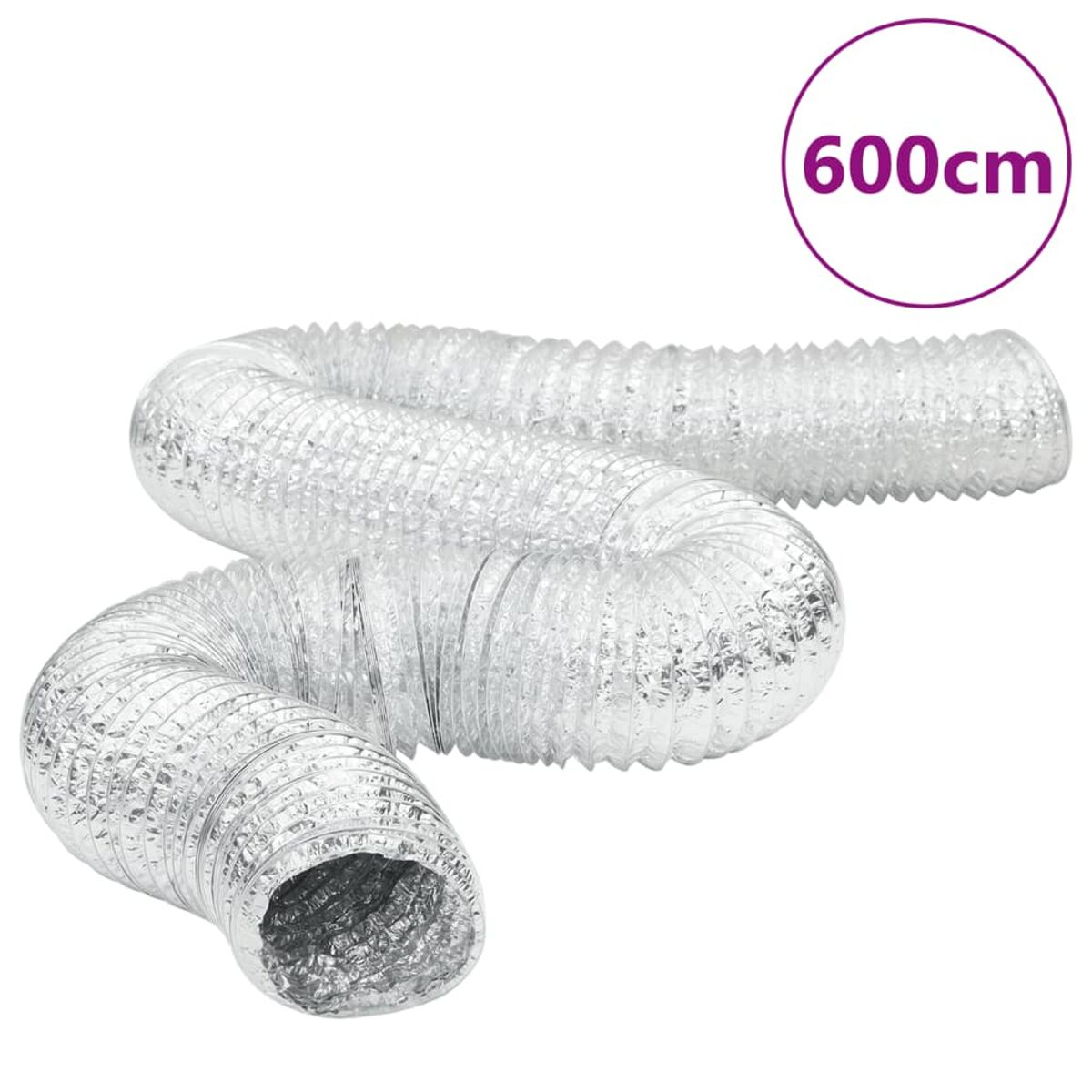 Flexibler silberner Kanal, 600 cm lang, vor weißem Hintergrund.