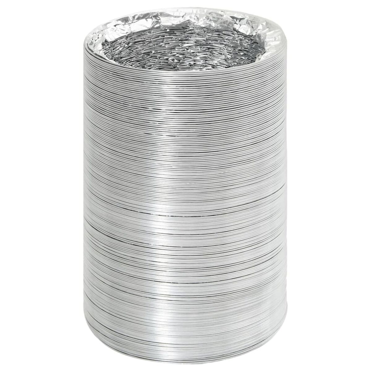 Silberfarbene, flexible, gewellte Aluminiumkanäle, aufgerollt.