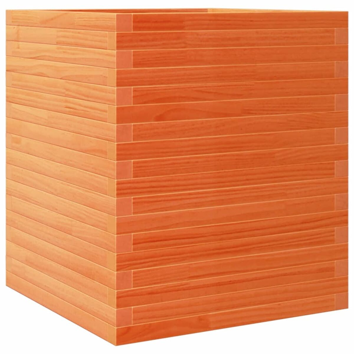 Holzverkleidung, orangefarbener Farbton, die Kante einer quadratischen Struktur zeigend.