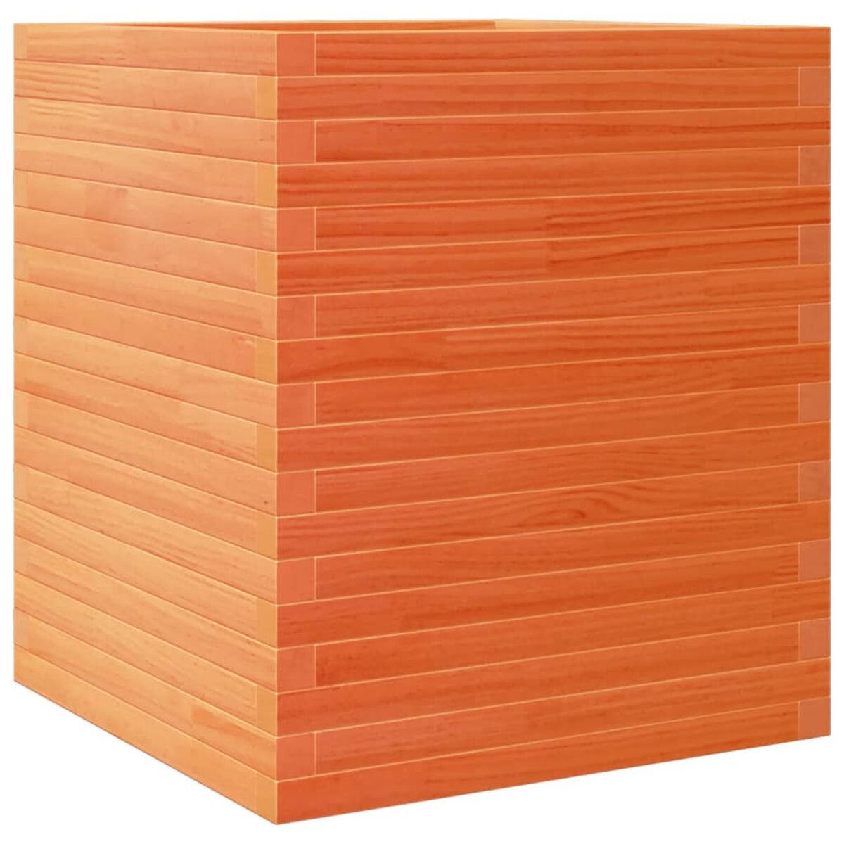 Holzwürfel. Es hat ein Holzmaserungsmuster und ist orangefarben.