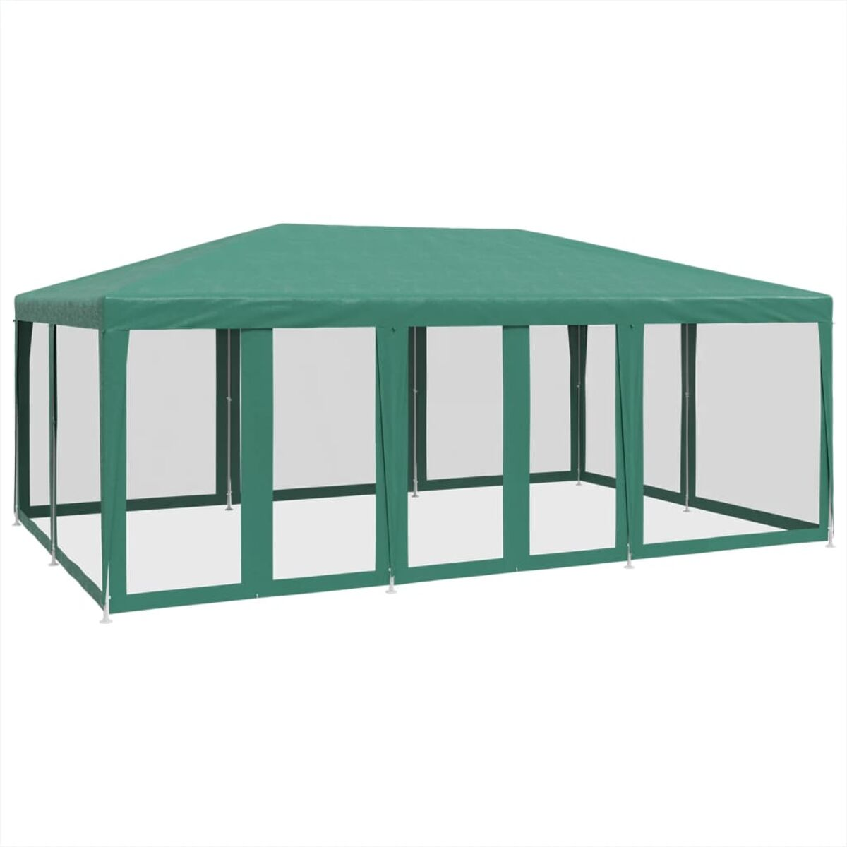 Grüner Outdoor-Pavillon mit transparenten Wänden und grünem Dach, weißer Hintergrund.