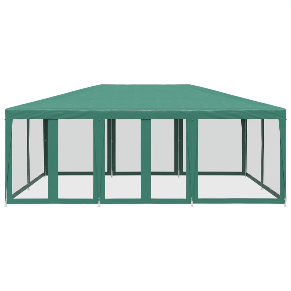 Grüner rechteckiger Pavillon mit durchsichtigen Seiten. Weißer Hintergrund.