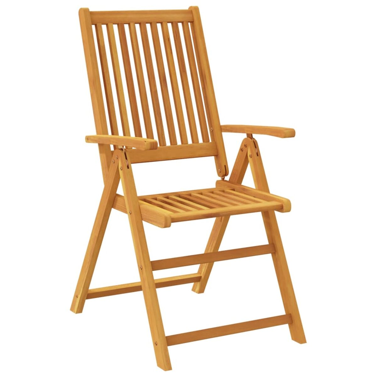 Ein hölzerner Klappstuhl mit Lamellen.