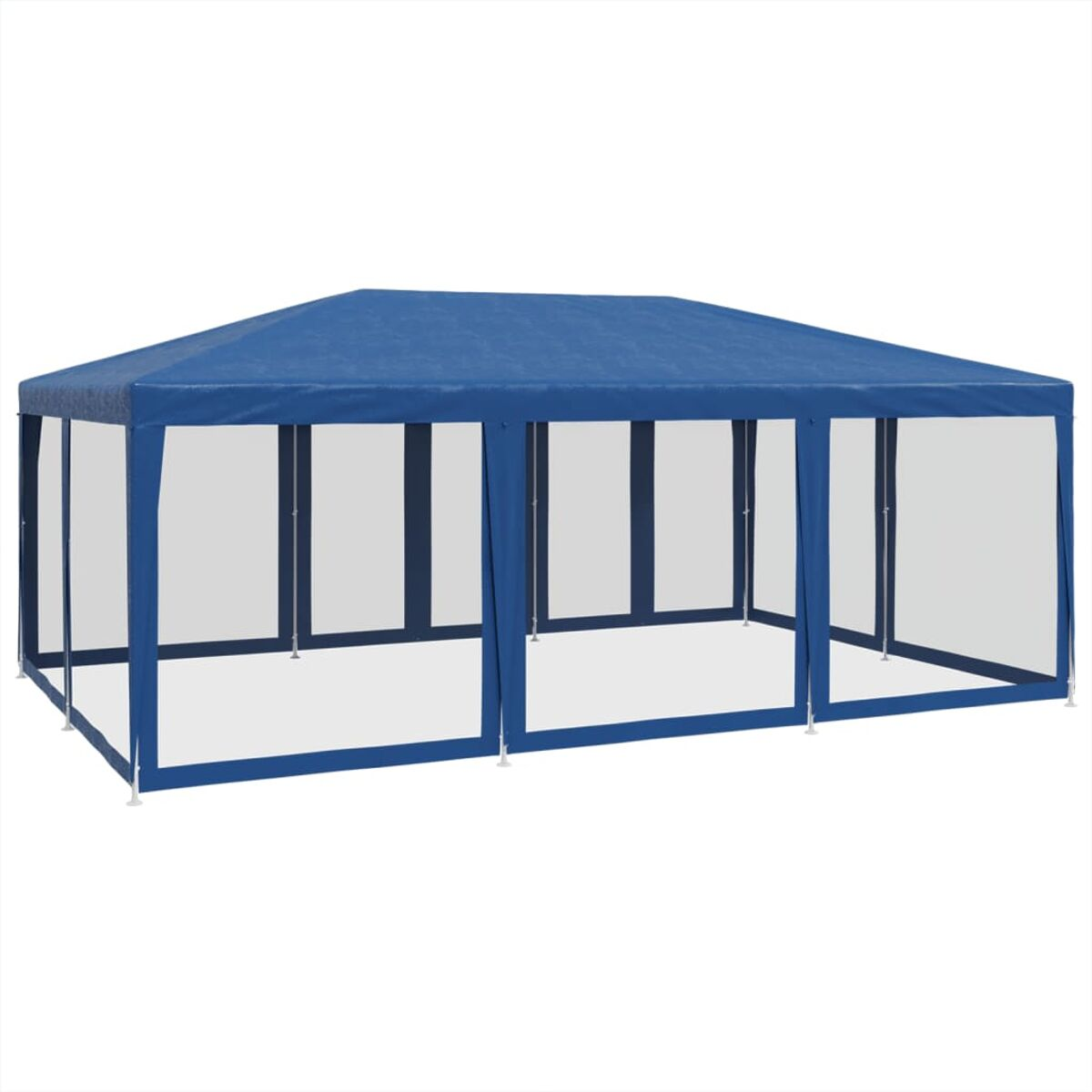 Gazebo rettangolare blu con lati trasparenti. La struttura è su sfondo bianco.