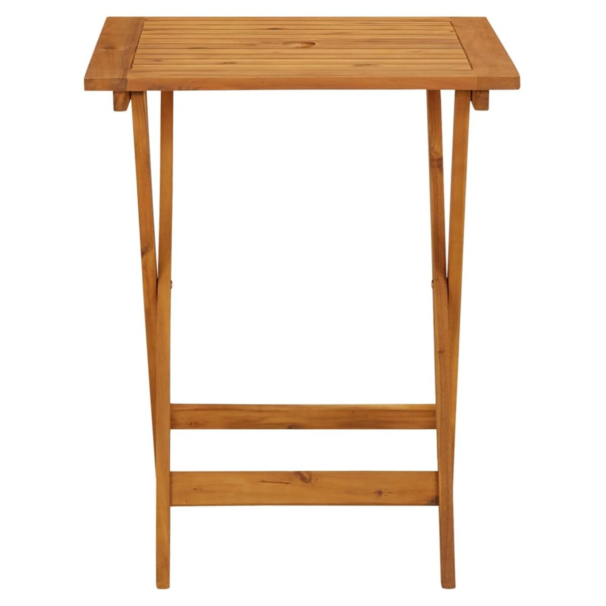 Ein kleiner, zusammenklappbarer Holztisch, isoliert auf weißem Hintergrund.