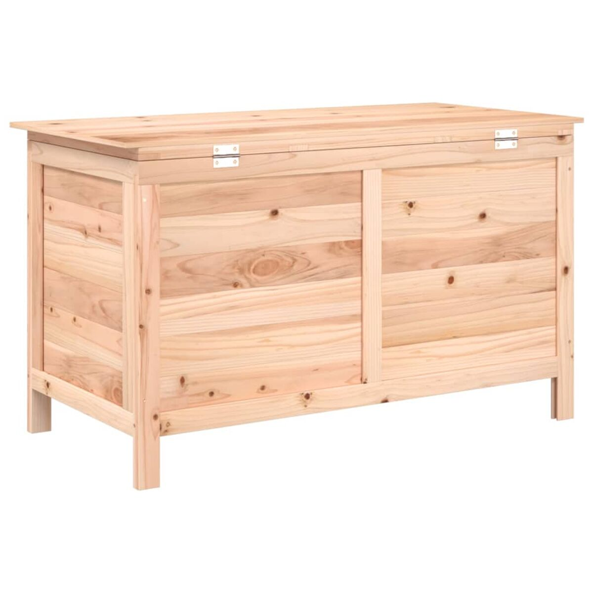 Holzkiste mit Scharnierdeckel, hellbraune Farbe. Sie hat eine rechteckige Form und steht vor weißem Hintergrund.