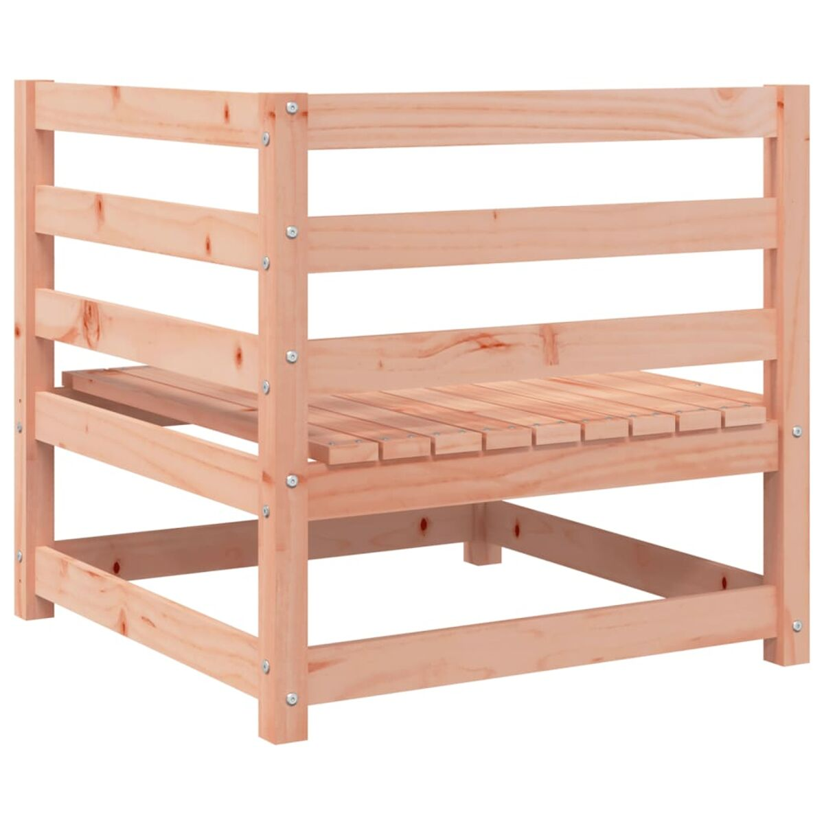 Quadratischer Pflanzkasten aus Holz mit Holzlatten. Der Pflanzkasten ist hellbraun.