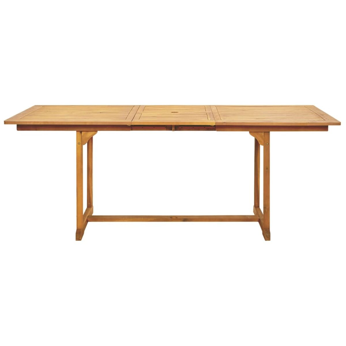 Tavolo in legno con piano allungabile. Le gambe sono in legno e dritte.