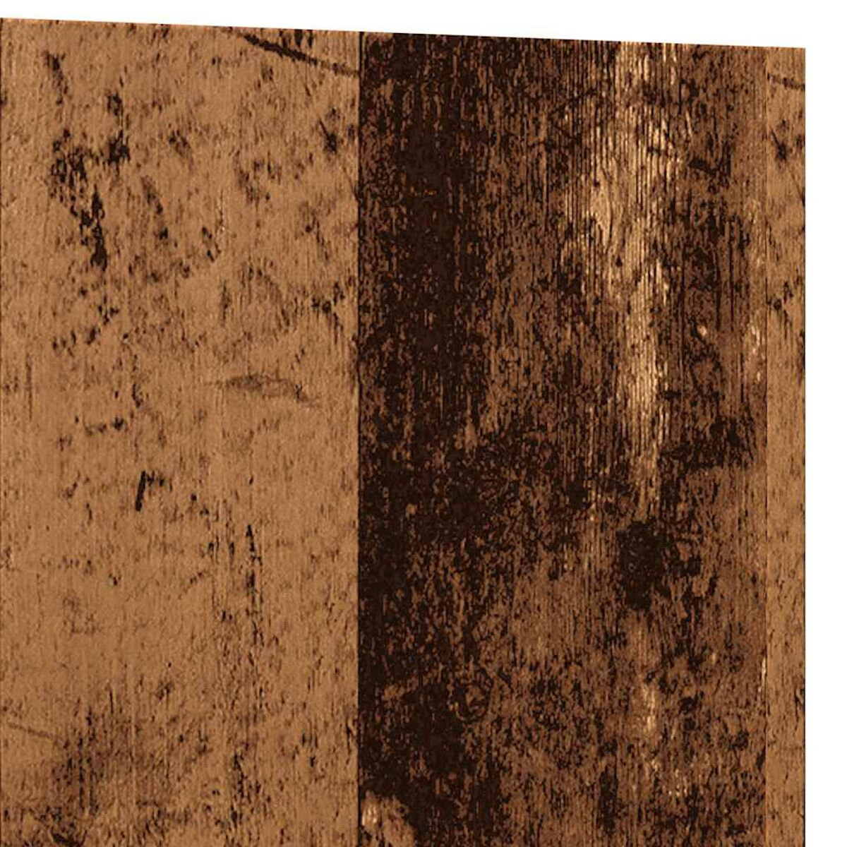 Primo piano di un pannello di legno con due sezioni verticali di venature marroni.
