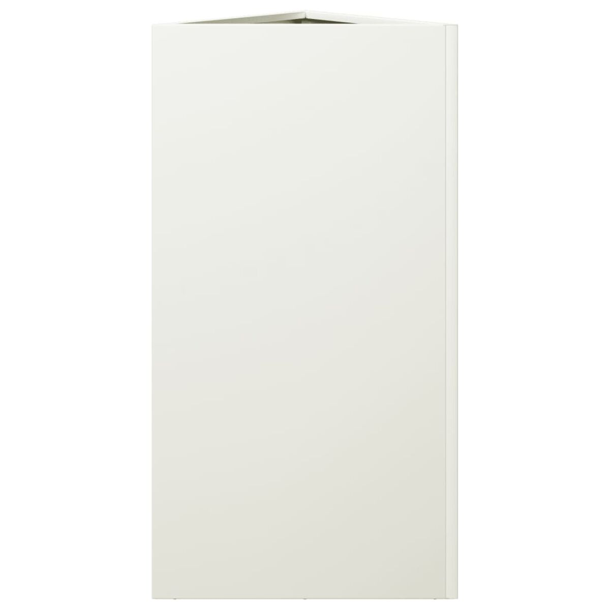 Ein Eckschrank, eine Seite zeigend, weiß und schlicht.